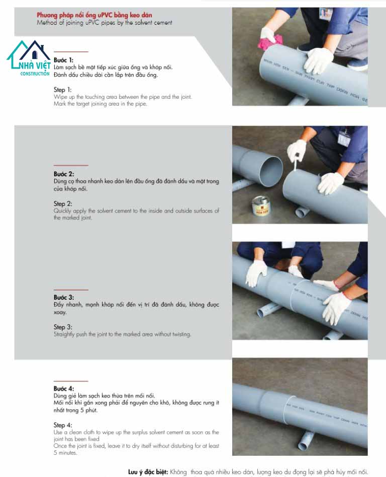 Các bước thi công keo dán ống nước pvc
