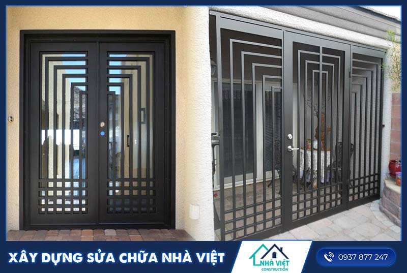 Mẫu cửa cổng sắt 4 cánh đẹp đơn giản 