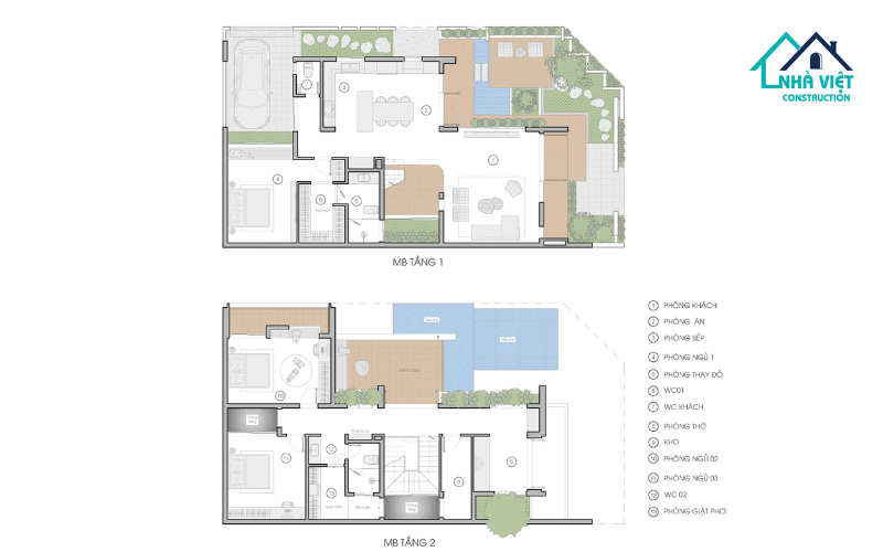 Mặt bằng công năng nhà biệt thự 2 tầng 95m2 khoa học và tiện nghi